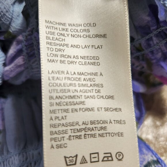 Free People Women's Size M Daphne Blouse Silver Blue Combo Smocked  Cropped 37 - Picture 9 of 13